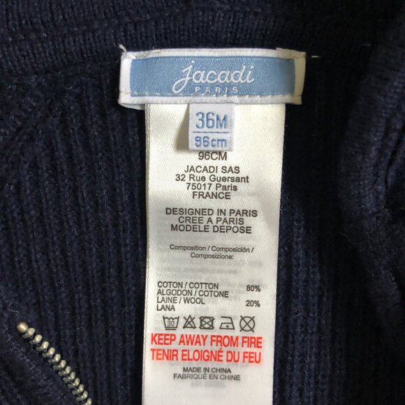 Jacadi Boys Cotton/Wool Navy Blue Hoodie 36M - Picture 2 of 3